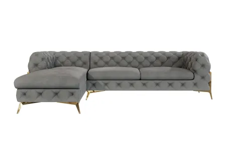 Natalie - Chesterfield Ecksofa mit Ottomane mit Goldene Metall Füßen