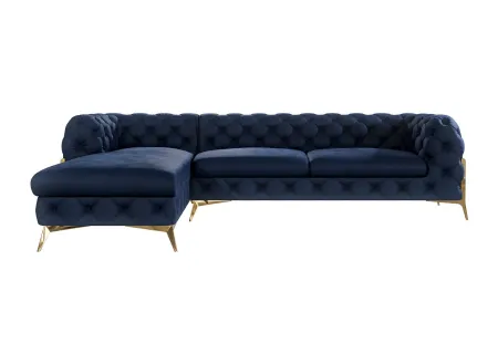 Natalie - Chesterfield Ecksofa mit Ottomane mit Goldene Metall Füßen