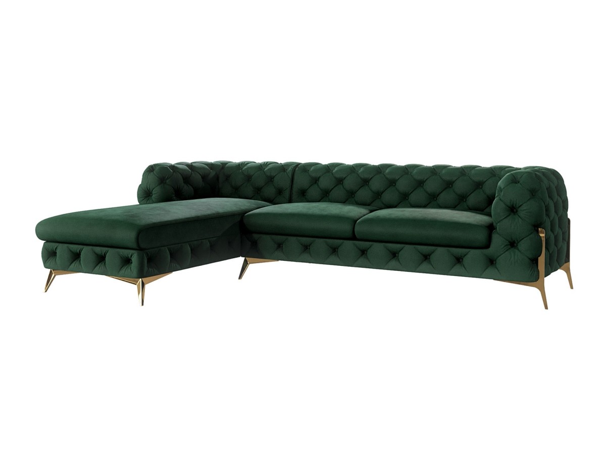 Natalie - Chesterfield Ecksofa mit Ottomane mit Goldene Metall Füßen