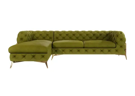 Natalie - Chesterfield Ecksofa mit Ottomane mit Goldene Metall Füßen