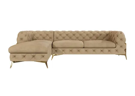 Natalie - Chesterfield Ecksofa mit Ottomane mit Goldene Metall Füßen