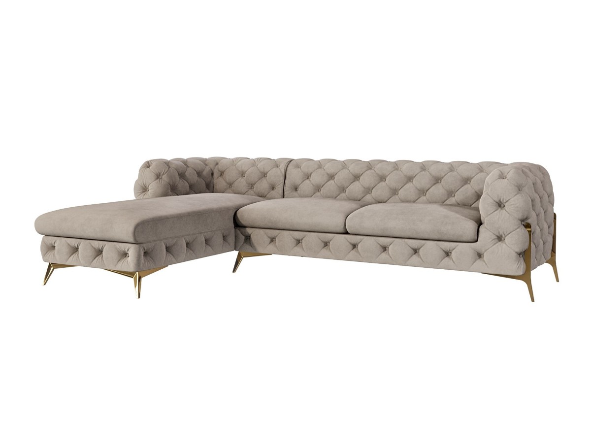 Natalie - Chesterfield Ecksofa mit Ottomane mit Goldene Metall Füßen