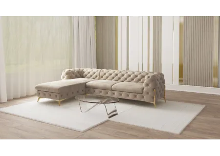 Natalie - Chesterfield Ecksofa mit Ottomane mit Goldene Metall Füßen