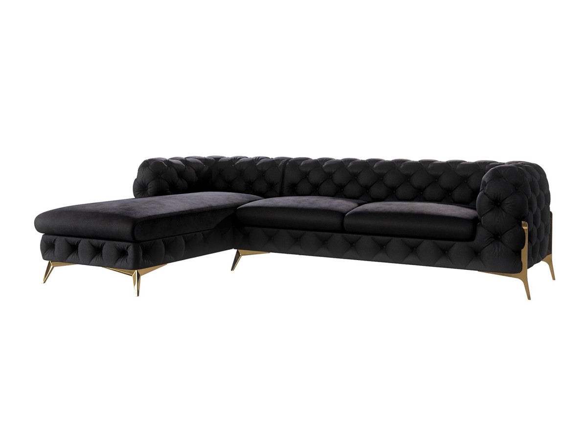 Natalie - Chesterfield Ecksofa mit Ottomane mit Goldene Metall Füßen