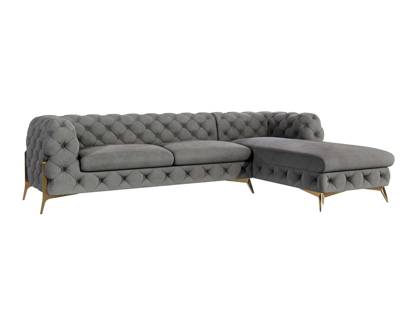 Natalie - Chesterfield Ecksofa mit Ottomane mit Goldene Metall Füßen