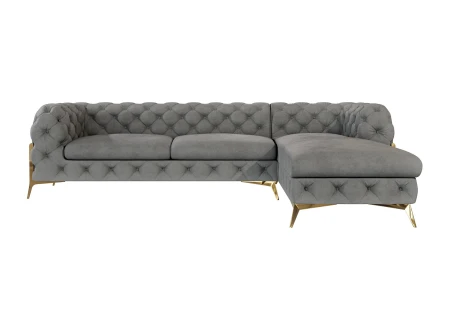 Natalie - Chesterfield Ecksofa mit Ottomane mit Goldene Metall Füßen