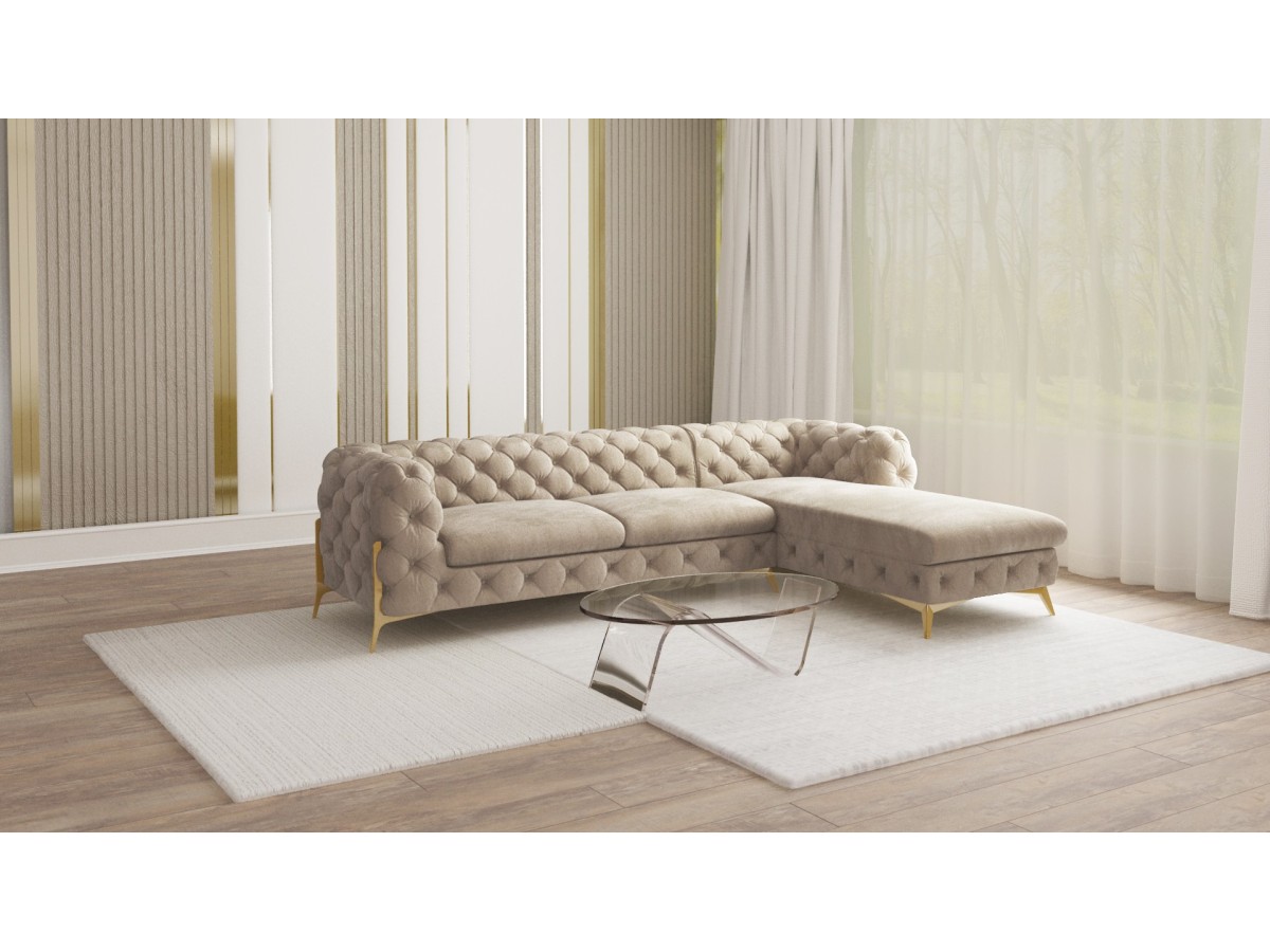 Natalie - Chesterfield Ecksofa mit Ottomane mit Goldene Metall Füßen