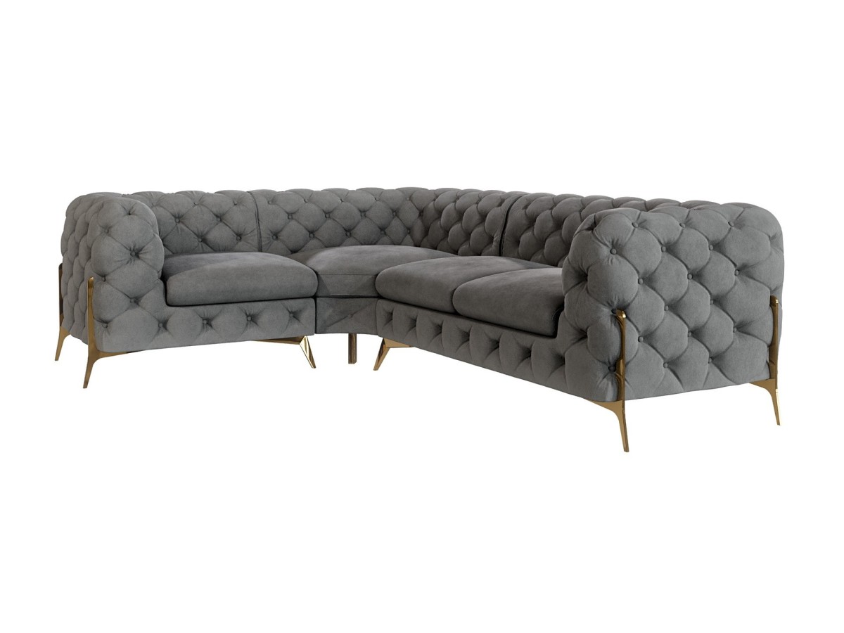 Natalie - Chesterfield Ecksofa mit Goldene Metall Füßen