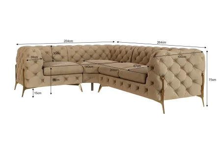 Natalie - Chesterfield Ecksofa mit Goldene Metall Füßen