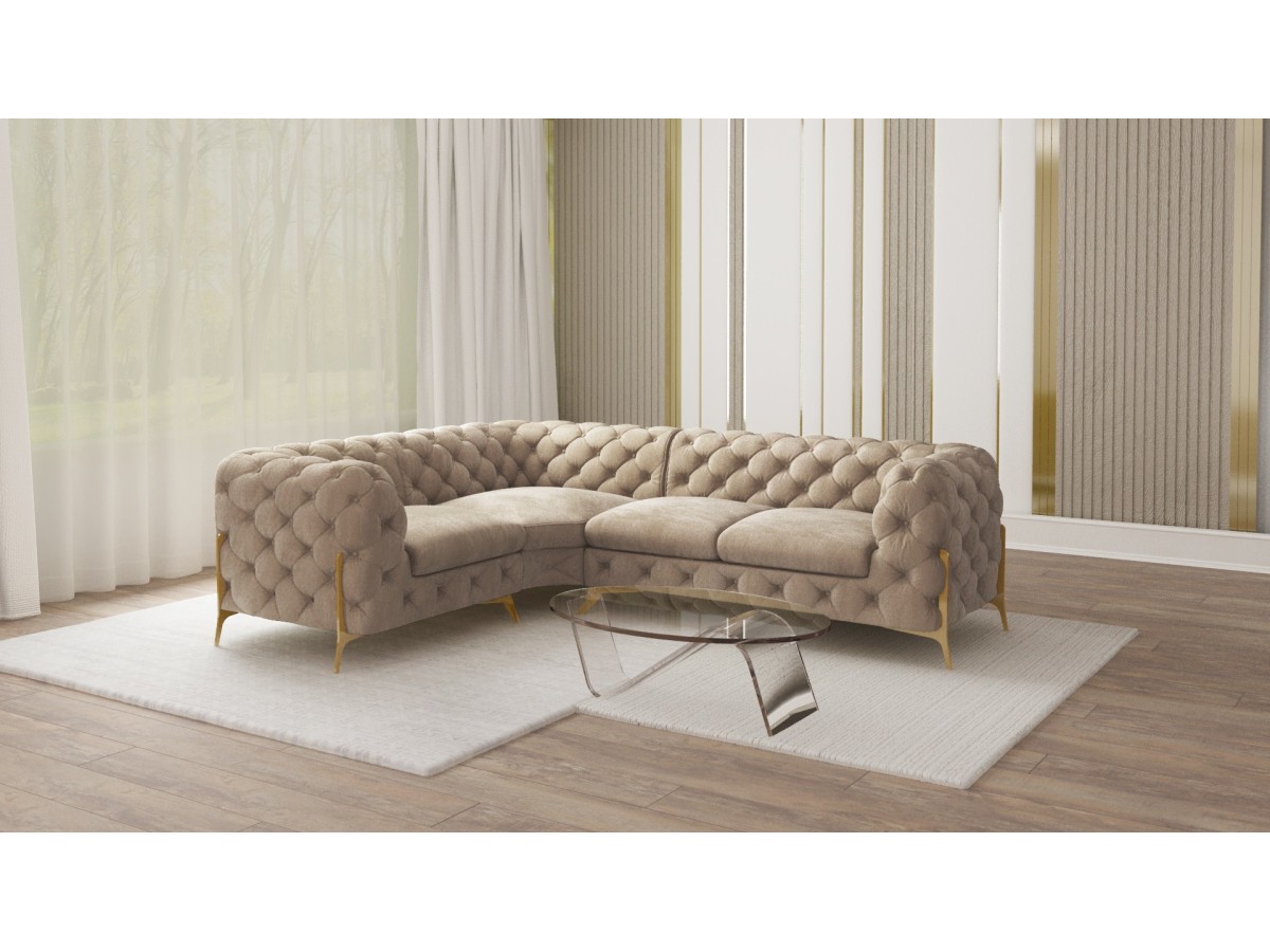 Natalie - Chesterfield Ecksofa mit Goldene Metall Füßen