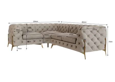 Natalie - Chesterfield Ecksofa mit Goldene Metall Füßen