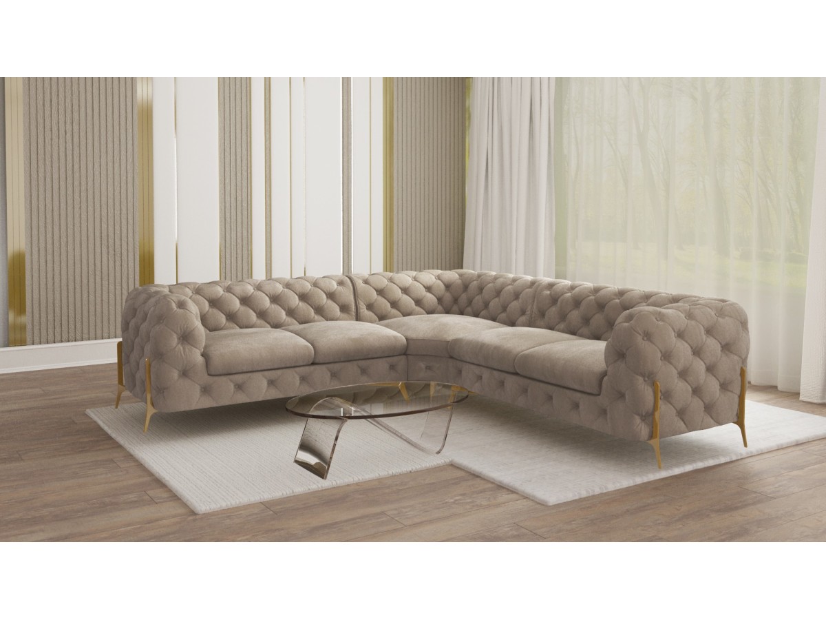 Natalie - Chesterfield Ecksofa mit Goldene Metall Füßen