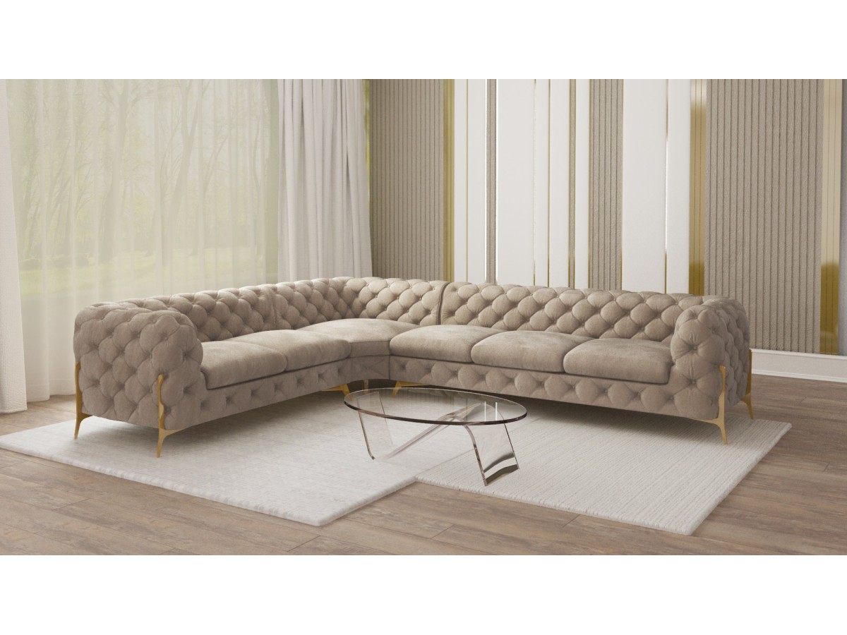 Natalie - Chesterfield Ecksofa mit Goldene Metall Füßen