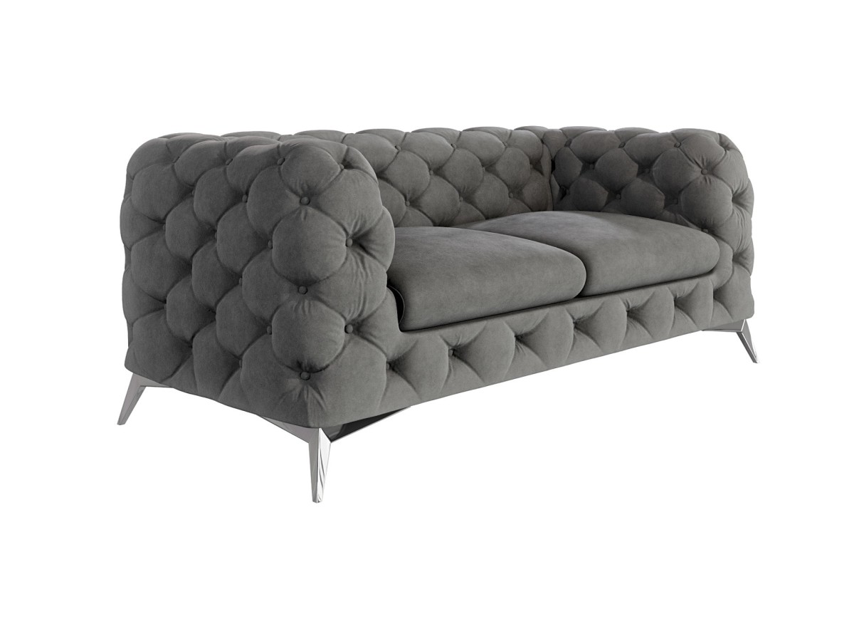 Paul - Chesterfield Sofa 2-Sitzer mit Silber Metall Füßen