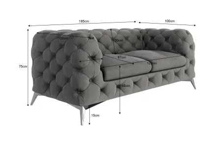 Paul - Chesterfield Sofa 2-Sitzer mit Silber Metall Füßen