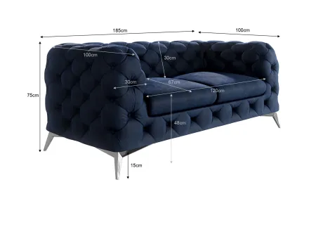 Paul - Chesterfield Sofa 2-Sitzer mit Silber Metall Füßen