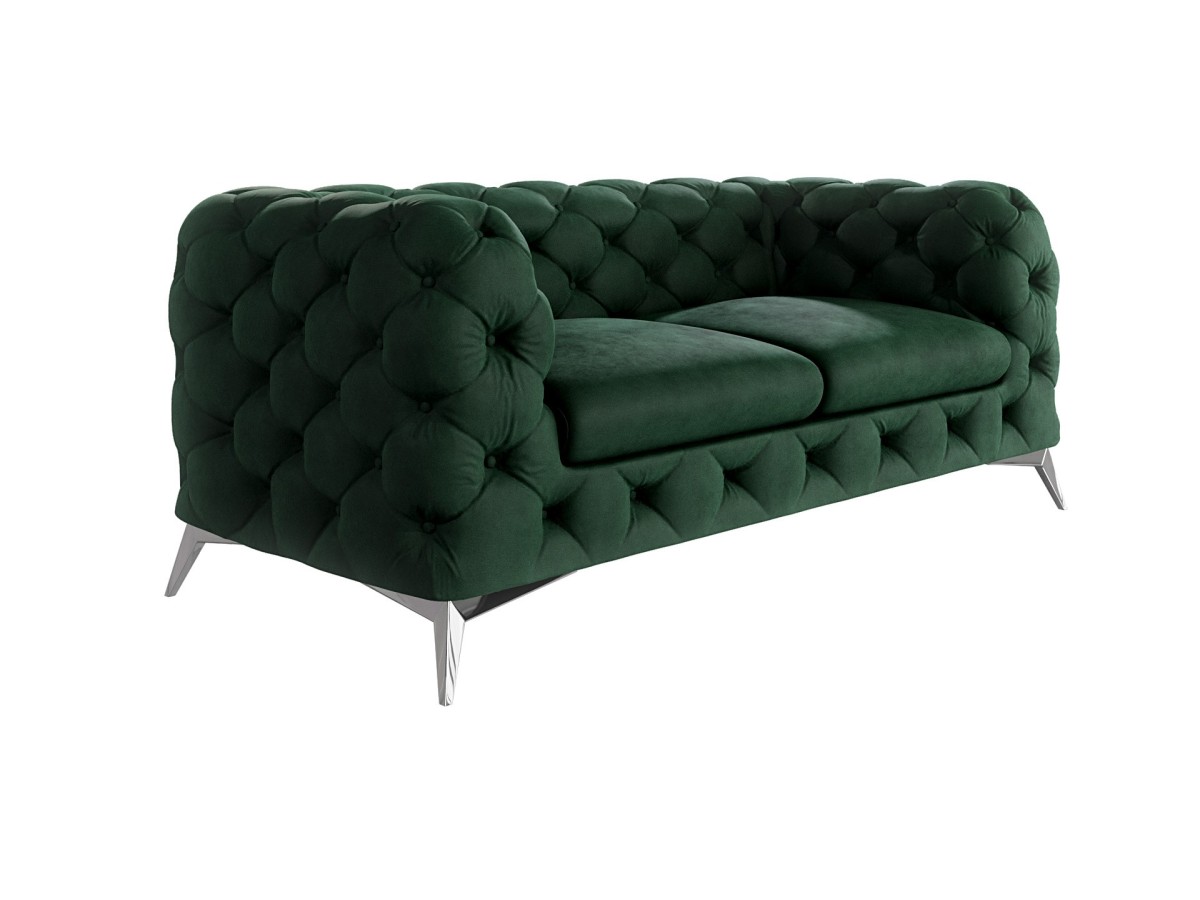 Paul - Chesterfield Sofa 2-Sitzer mit Silber Metall Füßen