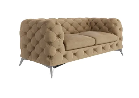 Paul - Chesterfield Sofa 2-Sitzer mit Silber Metall Füßen