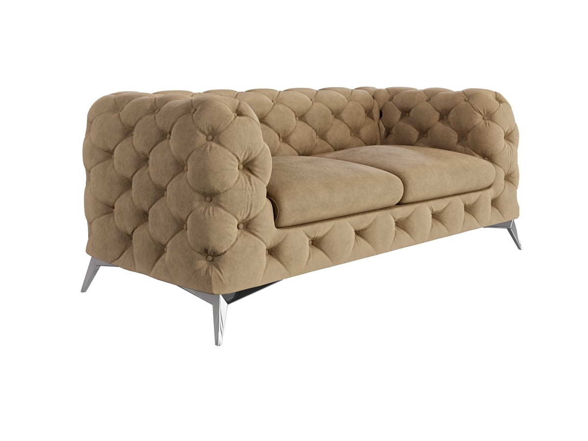 Paul - Chesterfield Sofa 2-Sitzer mit Silber Metall Füßen