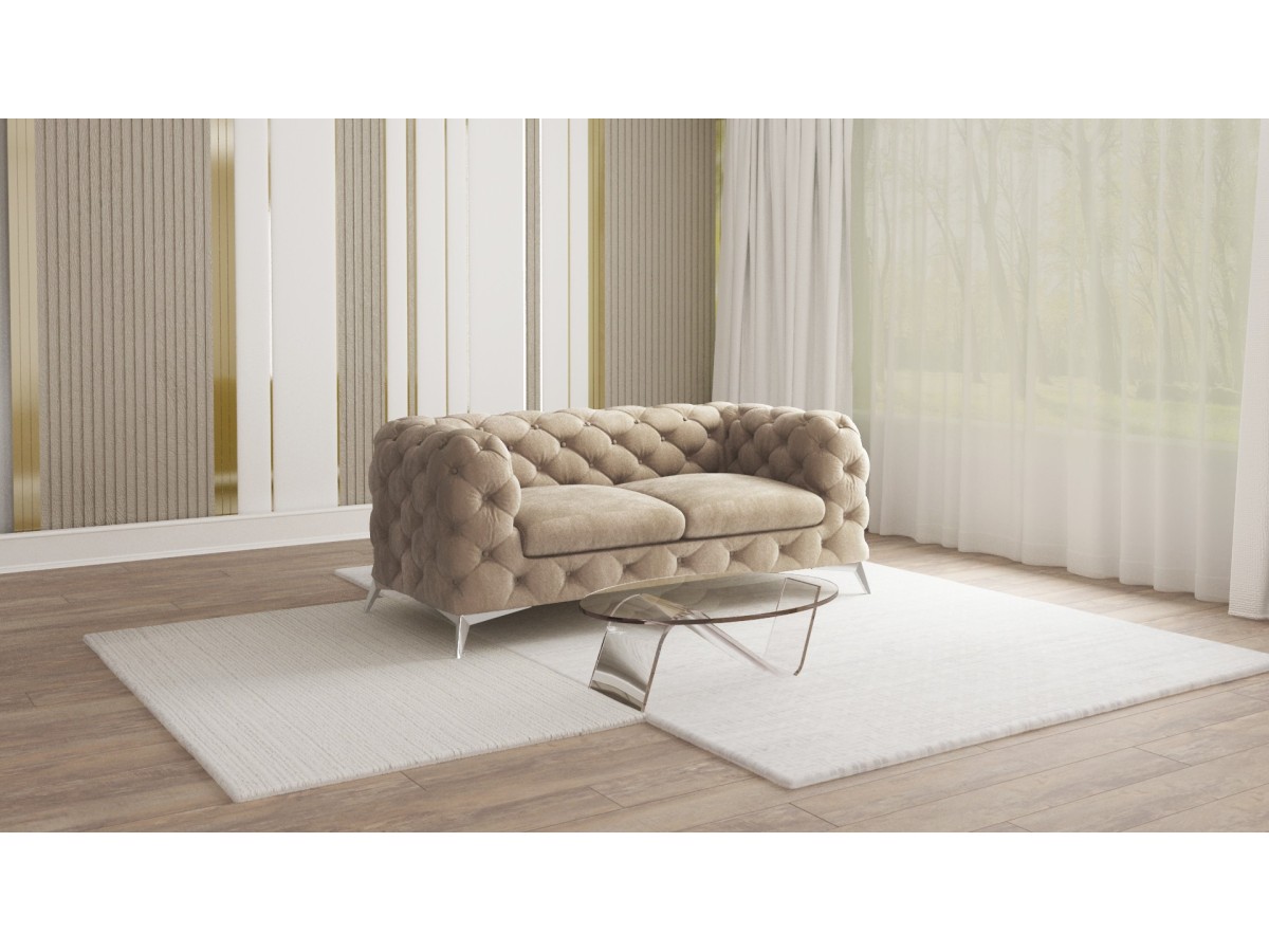 Paul - Chesterfield Sofa 2-Sitzer mit Silber Metall Füßen