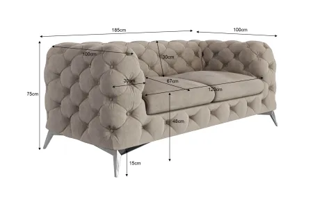 Paul - Chesterfield Sofa 2-Sitzer mit Silber Metall Füßen