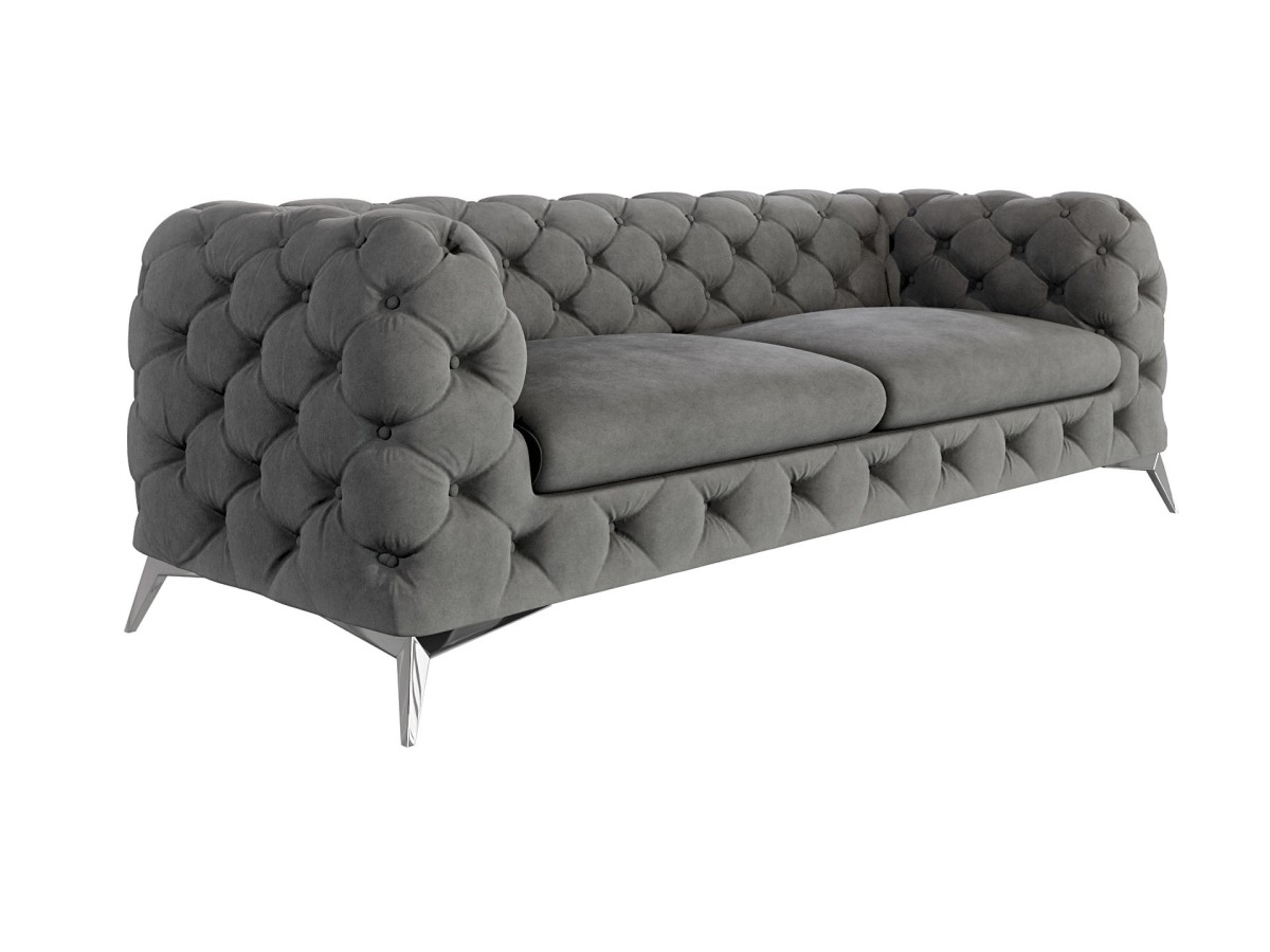 Paul - Chesterfield Sofa 3-Sitzer mit Silber Metall Füßen