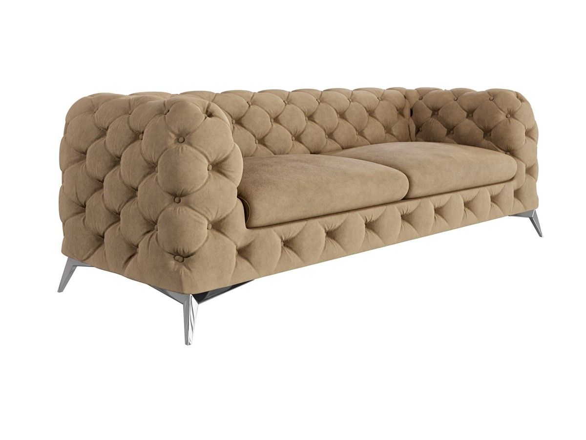 Paul - Chesterfield Sofa 3-Sitzer mit Silber Metall Füßen