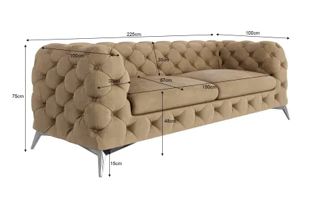 Paul - Chesterfield Sofa 3-Sitzer mit Silber Metall Füßen