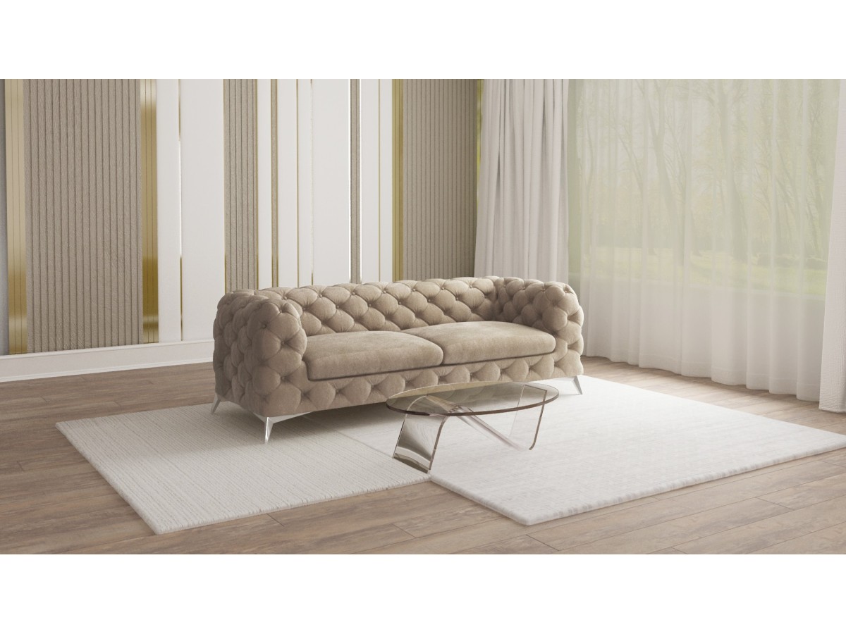 Paul - Chesterfield Sofa 3-Sitzer mit Silber Metall Füßen