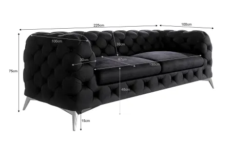 Paul - Chesterfield Sofa 3-Sitzer mit Silber Metall Füßen