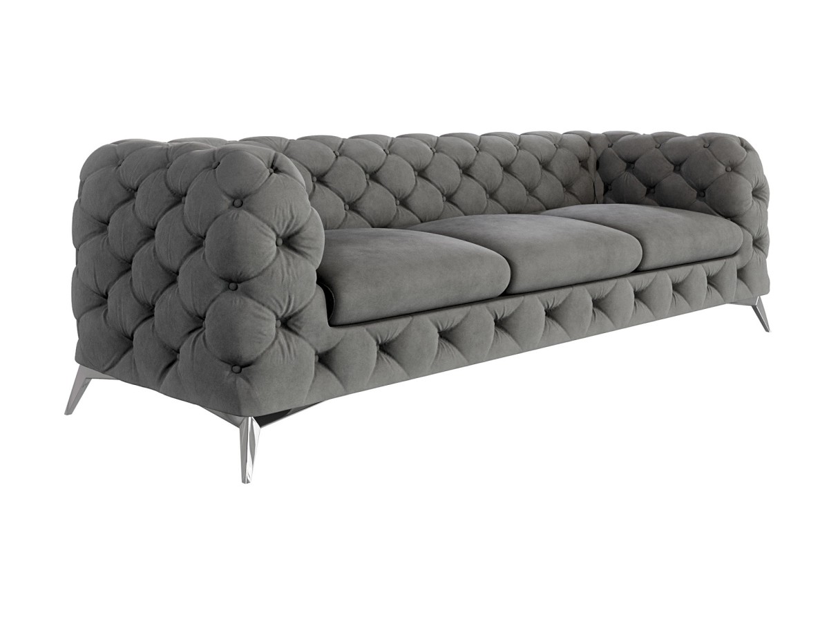 Paul - Chesterfield Sofa 3-Sitzer mit Silber Metall Füßen