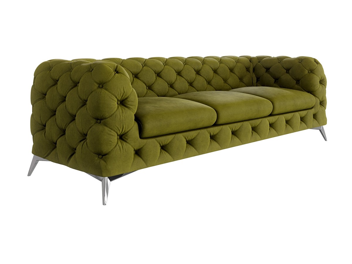 Paul - Chesterfield Sofa 3-Sitzer mit Silber Metall Füßen