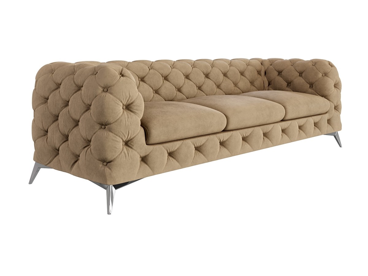 Paul - Chesterfield Sofa 3-Sitzer mit Silber Metall Füßen