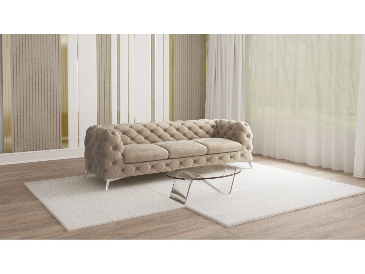 Paul - Chesterfield Sofa 3-Sitzer mit Silber Metall Füßen