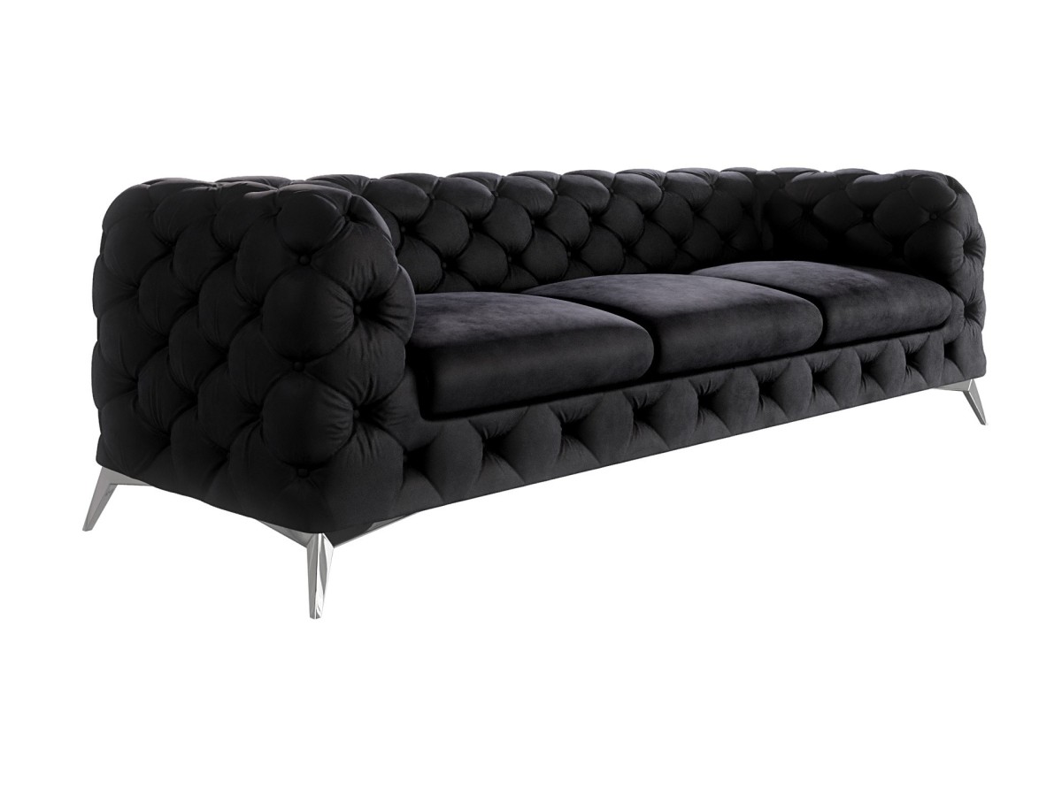 Paul - Chesterfield Sofa 3-Sitzer mit Silber Metall Füßen