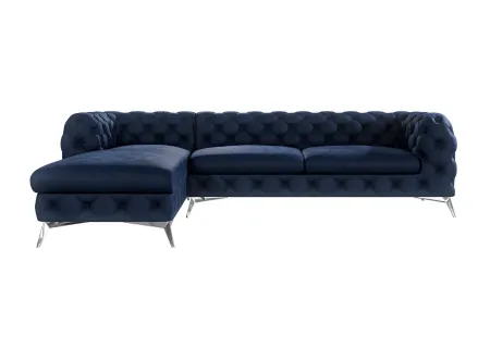 Paul - Chesterfield Ecksofa mit Ottomane mit Silber Metall Füßen