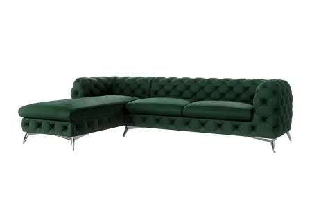 Paul - Chesterfield Ecksofa mit Ottomane mit Silber Metall Füßen