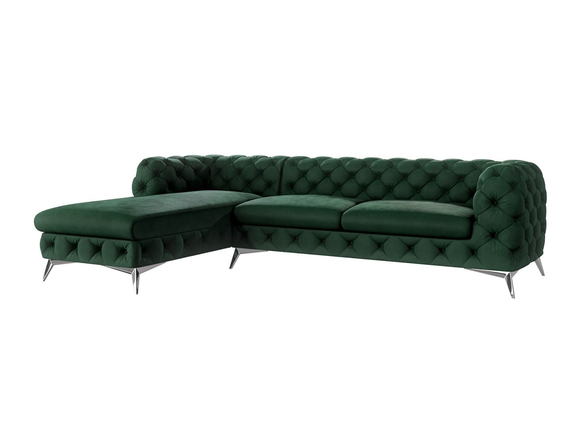 Paul - Chesterfield Ecksofa mit Ottomane mit Silber Metall Füßen