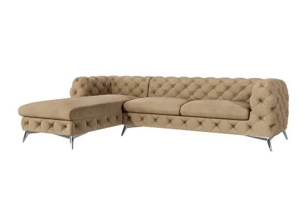 Paul - Chesterfield Ecksofa mit Ottomane mit Silber Metall Füßen