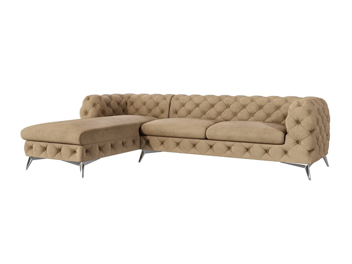 Paul - Chesterfield Ecksofa mit Ottomane mit Silber Metall Füßen