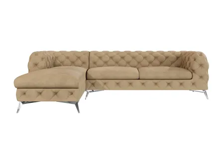 Paul - Chesterfield Ecksofa mit Ottomane mit Silber Metall Füßen