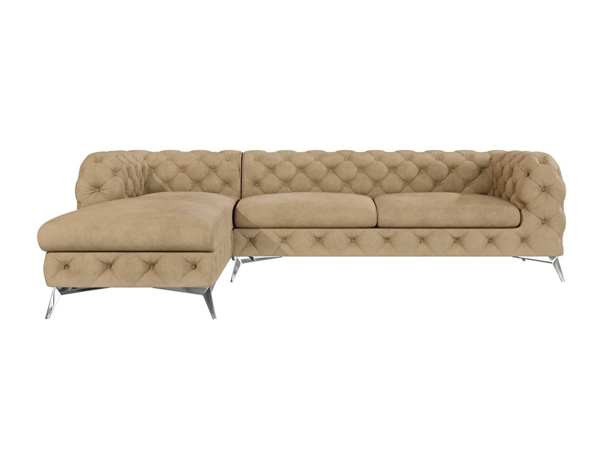 Paul - Chesterfield Ecksofa mit Ottomane mit Silber Metall Füßen