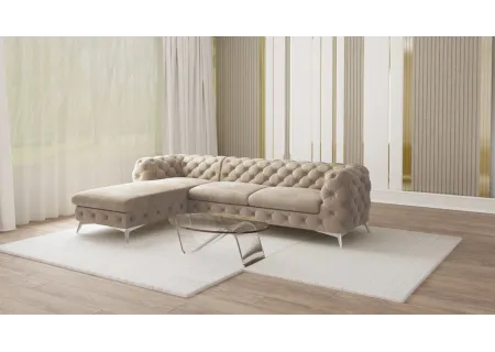 Paul - Chesterfield Ecksofa mit Ottomane mit Silber Metall Füßen