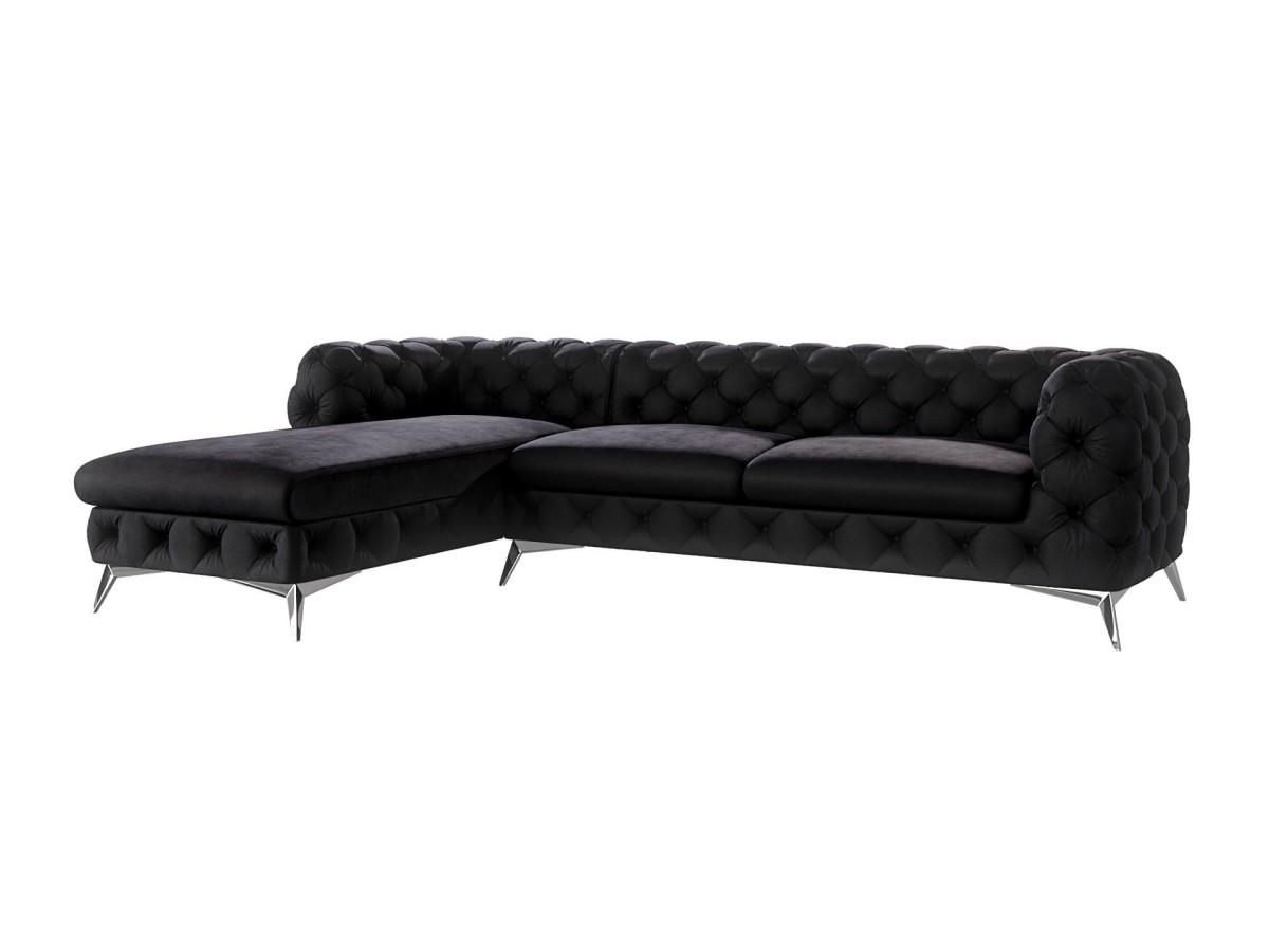 Paul - Chesterfield Ecksofa mit Ottomane mit Silber Metall Füßen