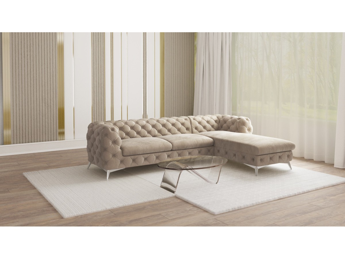 Paul - Chesterfield Ecksofa mit Ottomane mit Silber Metall Füßen