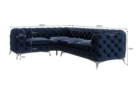 Paul - Chesterfield Ecksofa mit Silber Metall Füßen