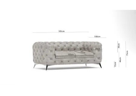 Valentin - Chesterfield Sofa 2-Sitzer mit Silber Metall Füßen