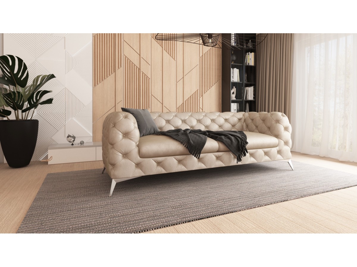 Valentin - Chesterfield Sofa 3-Sitzer mit Silber Metall Füßen