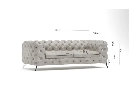 Valentin - Chesterfield Sofa 3-Sitzer mit Silber Metall Füßen