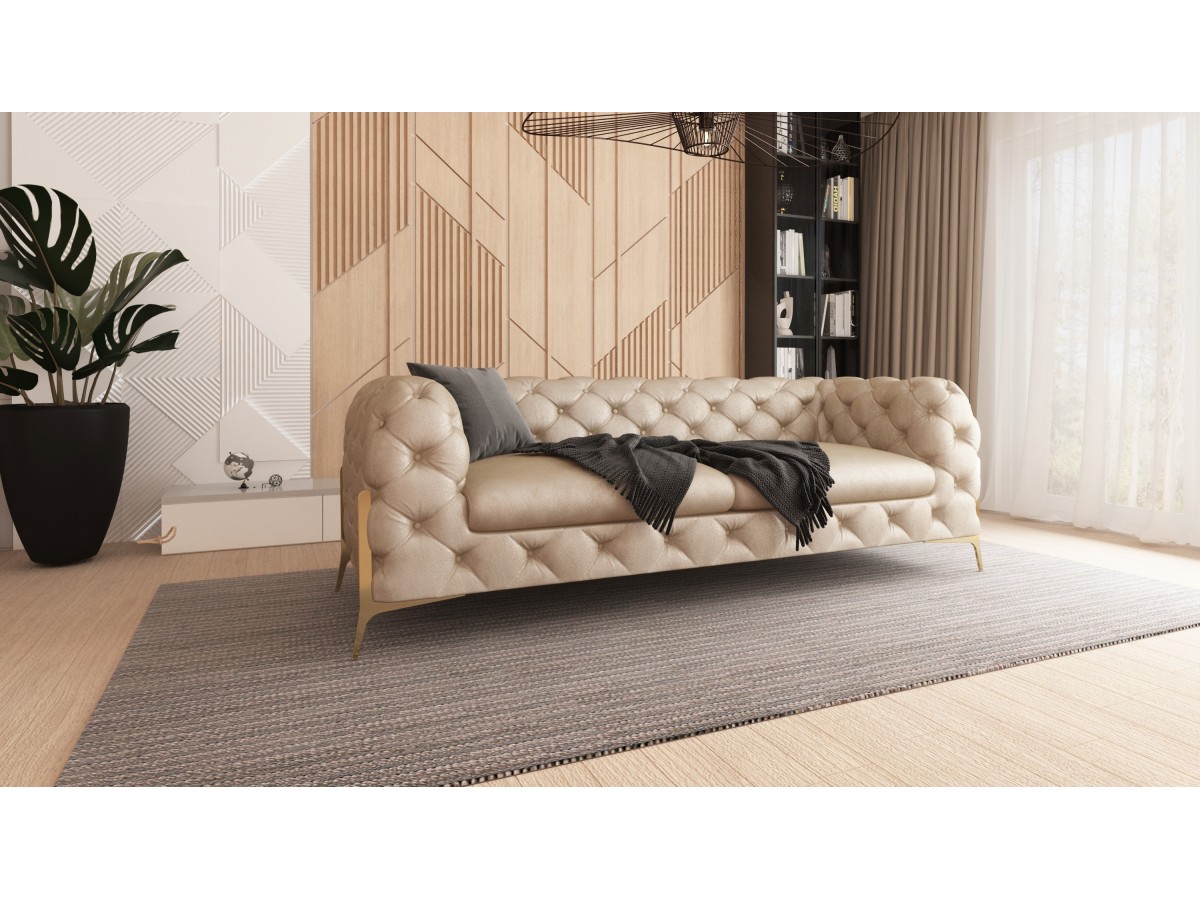 Carson - Chesterfield Sofa 3-Sitzer mit Goldene Metall Füßen